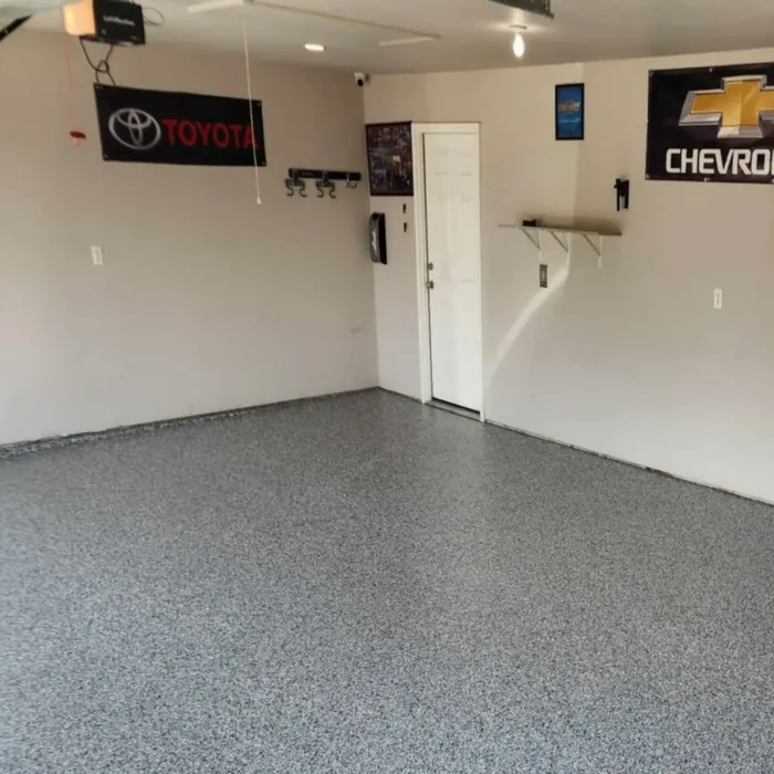 Epoxy garage floor coating Jefferson City Missouri - two car garage flake system