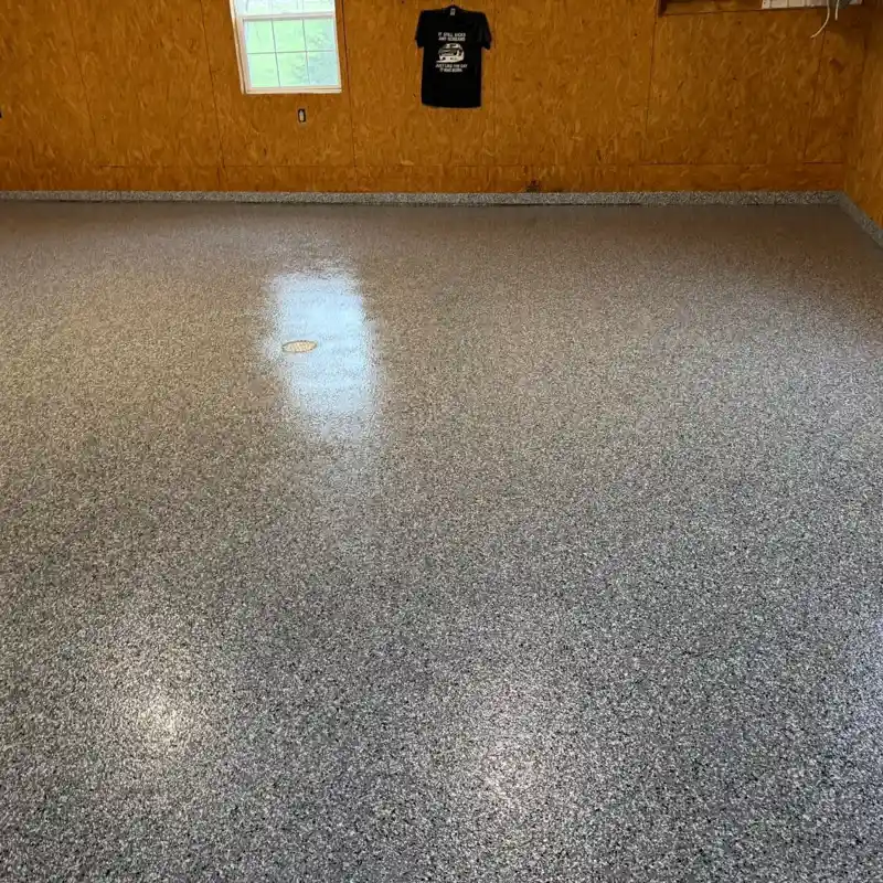Basement epoxy floor coating Missouri - gray flake system
